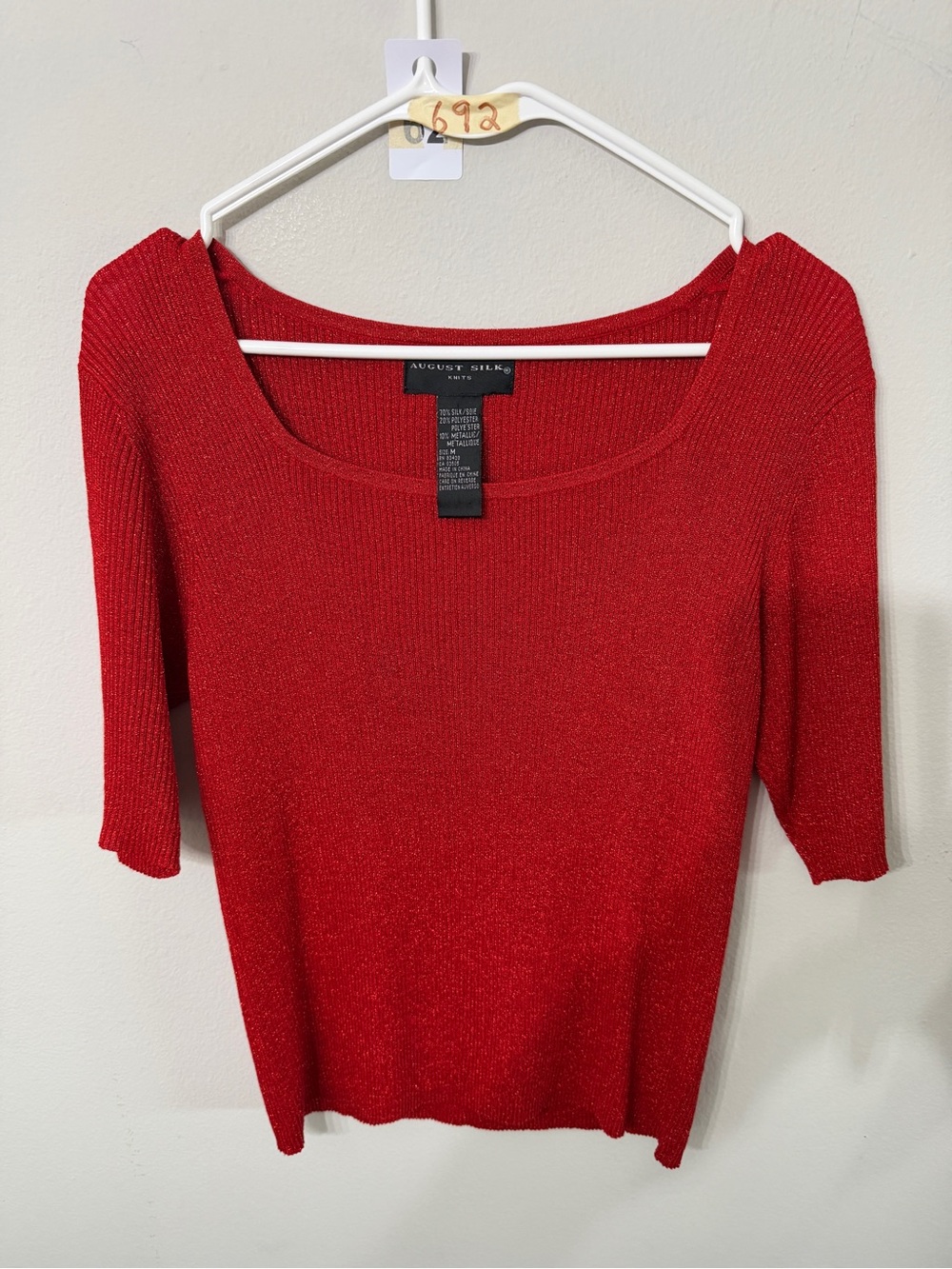 Women’s August Silk Red Metallic Silk Blend Scoop Neck Knit Top Medium